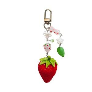 handmade strawberry keychain beaded glass ceramic flower custom realistic‎ fruit